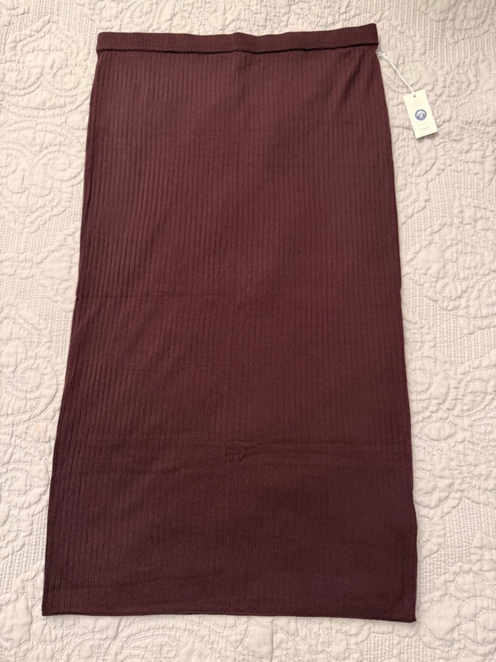 NWT Abercrombie & Fitch 100% Merino Wool Brown Ribbed Midi Maxi Skirt Size XL - Picture 3 of 6